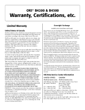 Oki B4200 OKI B4200 & B4300 Warranty, Certifications, etc.