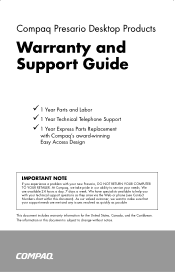 HP 3350 Compaq Presario Desktop Products Warranty and Support Guide