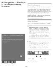HP EVA8400 HP StorageWorks Disk Enclosure I/O Module Replacement Instructions (621756-001, June 2010)