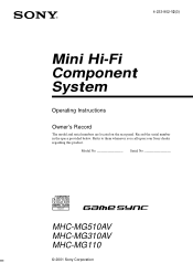 Sony MHC-MG310AV Operating Instructions  (primary manual)