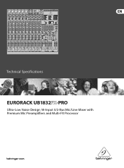 Behringer EURORACK UB1832FX-PRO Specifications Sheet