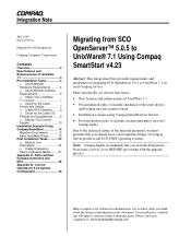 Compaq ProLiant 1600 Migrating from SCO OpenServer 5.0.5 to UnixWare 7.1 Using Compaq SmartStart v4.23