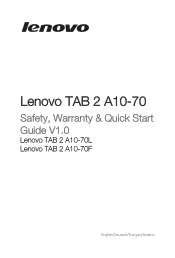 Lenovo Tab 2 A10-70 (English/French/German/Italian) Safety, Warranty & Quick Start Guide - Lenovo TAB 2 A10-70