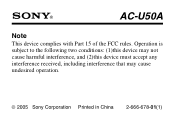 Sony AC-U50A FCC Compliance Notice