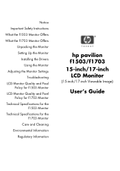 HP F1703 HP Pavilion f1503/f1703 15-inch/17-inch LCD Monitor User's Guide