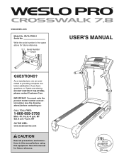 Weslo Pro Crosswalk 7.8 Treadmill English Manual