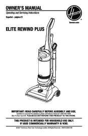Hoover Elite Rewind Plus Upright Vacuum Product Manual