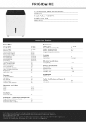 Frigidaire FFAD3534W1 Product Specifications Sheet