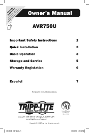 Tripp Lite AVR750U Owner's Manual for AVR750U UPS System 933176