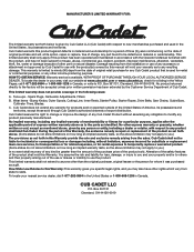Cub Cadet CS59L Cultivator Warranty Information