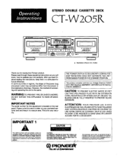 Pioneer CT-W205R Operating Instructions