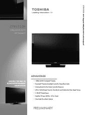 Toshiba 37RV525RZ Printable Spec Sheet