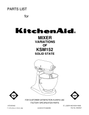 KitchenAid KSM152PSCP Parts List