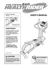 HealthRider Aire Strider E60 Elliptical English Manual