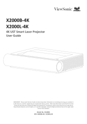 ViewSonic X2000B-4K - 4K UHD Ultra Short Throw Laser Projector with 2000ANSI Lumens BT Speakers and Wi-Fi User Guide
