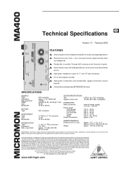 Behringer MICROMON MA400 Specifications Sheet