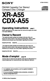Sony XR-A55 Operating Instructions