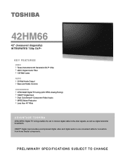 Toshiba 42HM66 Printable Spec Sheet