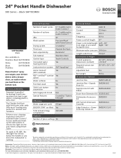 Bosch SHP78CM6N Product Specification Sheet