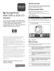 HP StorageWorks MSA1510i/MSA20 HP StorageWorks MSA1500 cs SCSI I/O Module Replacement Instructions (April 2004)