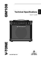 Behringer V-TONE GM108 Specifications Sheet