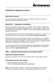 Lenovo ThinkCentre M91p Regulatory Notice - ThinkCentre M91p