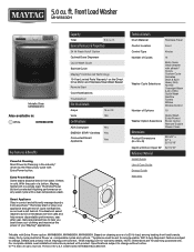 Maytag MHW8630H Specification Sheet