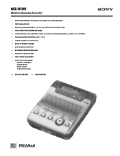 Sony MZ-B100 Marketing Specifications