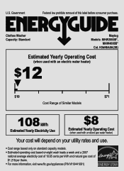 Maytag MHW3000BW Energy Guide