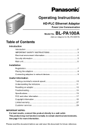 Panasonic BL-PA100A Hd-plc Ethernet Adaptor