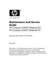 HP Nx9420 HP Compaq nx9420 and nx9440 Notebook PC - Maintenance and Service Guide