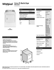 Whirlpool WED4985E Specification Sheet
