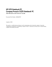 HP Presario CQ70-100 HP G70 Notebook PC Compaq Presario CQ70 Notebook PC - Maintenance and Service Guide