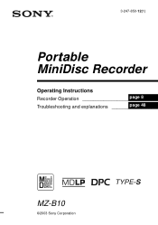 Sony MZ-B10 Operating Instructions  (primary manual)