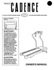 Weslo Cadence 950 Treadmill English Manual