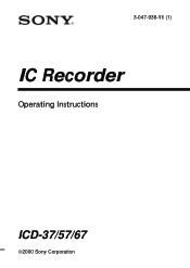 Sony ICD-37 Operating Instructions