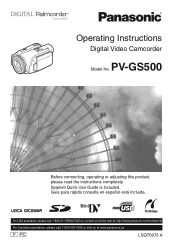 Panasonic PV GS500 Digital Video Camera-english/spanish