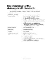Gateway M350 Gateway M350 Notebook Specifications