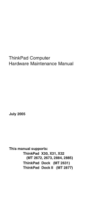 Lenovo ThinkPad X32 ThinkPad X30, X31, X32 - Hardware Maintenance Manual