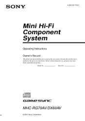 Sony MHC-RG70AV Operating Instructions