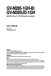 Gigabyte GV-N285-1GH-B Manual