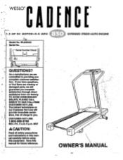 Weslo Cadence 830 Treadmill English Manual