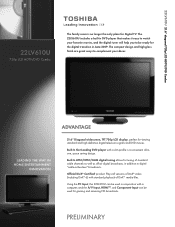 Toshiba 22LV610U Printable Spec Sheet