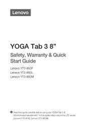 Lenovo YOGA TAB 3 8 (English) Safety, Warranty & Quick Start Guide - YOGA Tab 3 8' (YT3-850F/L/M)