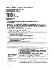 Sony SGP311U1/B Product Information Document (Updated as of 11 September 2013)