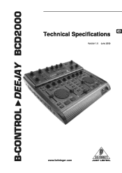 Behringer B-CONTROL DEEJAY BCD2000 Specifications Sheet