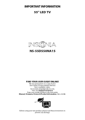 Insignia NS-55D550NA15 Important Information (English)