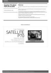 Toshiba Satellite P70 PSPLPA-0LX040 Detailed Specs for Satellite P70 PSPLPA-0LX040 AU/NZ; English