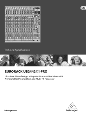 Behringer EURORACK UB2442FX-PRO Specifications Sheet
