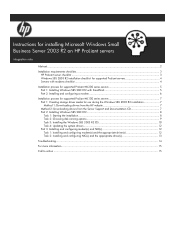 HP ML330 Instructions for installing Microsoft Windows Small Business Server 2003 R2 on HP ProLiant servers